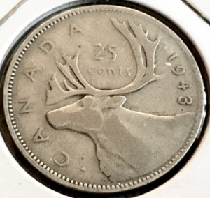 Canada 1943, 25 Cents .800 Silver Coin KM#35 - Picture 1 of 2