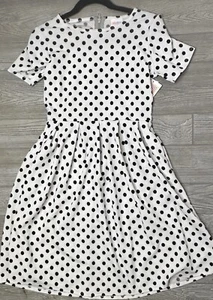 Nuevo con etiquetas Lularoe Amelia Mediana con Bolsillos Blanco con Lunares Negros - Imagen 1 de 2