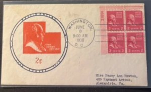 #806 Adams Plate Block FDC with cachet open from back, hinge mark - Picture 1 of 1