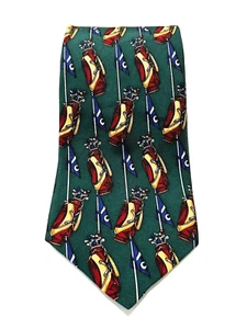 Lord & Taylor Kensington 100% Silk Italian Luxury Necktie Tie Golf Bags Green - Picture 1 of 8