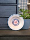 Antique Dollhouse Blue & White Enamelware Plate Chicken Feed Sack Logo Print