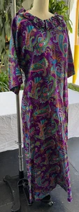 Dress hand sewn wild paisley polyester tie back long Med Lrg wide ruffle neck - Picture 1 of 12