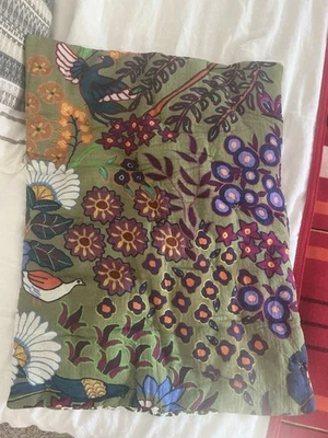 Anthropologie Jardin Folk   Organic Cotton Standard Sham New Boho Birds Avrill - Image 1 of 4
