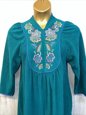 De Colección Vanity Fair Verde azulado Mujer Abrigo Albornoz S Bordado Floral Boho Granny Foto 1 de 4