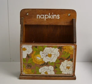 Vintage Wooden Napkin Holder Wall Mount Standing Country Kitchen Floral Flowers - Picture 1 of 15