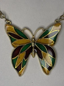 Vintage Signed Celebrity Stained Glass Mosaic Butterfly on 22-Inch Chain #4901 - Picture 1 of 8