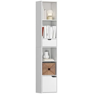 HOMCOM Narrow Bookshelf with Drawer, Tall Bookcase for Living Room, White - Picture 1 of 11