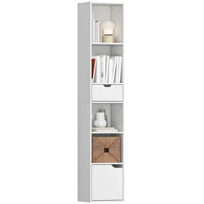 HOMCOM Narrow Bookshelf with Drawer, Tall Bookcase for Living Room, White - Image 1 of 4