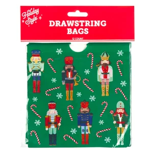 12 ct Drawstring Gift Treat Bag Holiday Style 6" x 6" - Nutcracker Candy Canes - Picture 1 of 2
