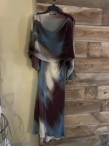 ZARA NEW WOMAN ASYMMETRIC CAPE PRINTED SATIN DRESS XL - Picture 1 of 5