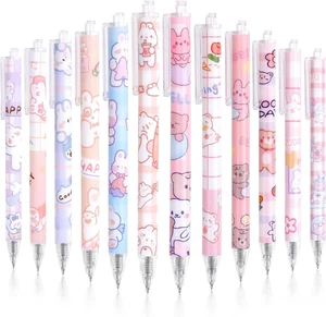 12Pcs Cute Gel Ink Pens , Kawaii Cartoon Pens, 0.5Mm Black Retractable Rollerbal - Picture 1 of 12
