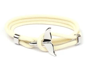 Bracelet Nylon Beige Whale Tail 65cm Length Zinc Alloy Unisex Nautical - Picture 1 of 7