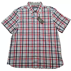 SAVANE Men XL Red White & Blue Plaid Cotton Stretch Button Shirt NEW - Picture 1 of 11