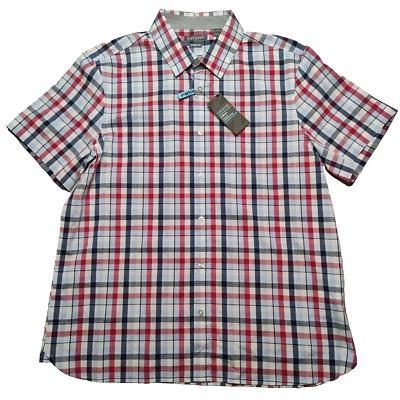 Camisa SAVANE Hombres XL Roja Blanca y Azul a Cuadros Algodón Elástico Botón NUEVA Foto 1 de 4