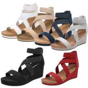 Women Wedge Sandals Across Ankle Strap Open Toe Back Zip Platform Casual Shoes - Picture 1 of 23