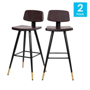 Kora Commercial Grade Low Back Barstools-Brown LeatherSoft Upholstery-Black... - Picture 1 of 8