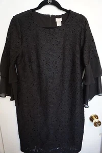 CHICO’S Size .5 (S/6) Lacey Black Dress with Layered 3/4 Sleeves - Picture 1 of 5