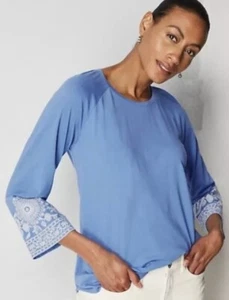 Maglione J. JILL ricamato paisley scoop pullover morbido cotone tunica manica raglan taglia M - Foto 1 di 8