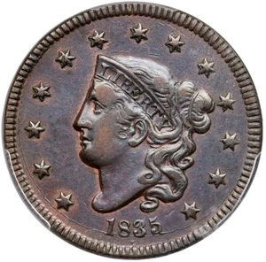 1835 N-13 R-4 PCGS AU 50 Matron or Coronet Head Large Cent Coin 1c - Bild 1 von 3