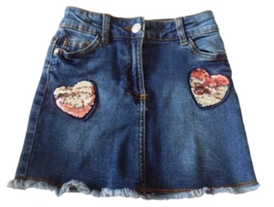 Mandco Girls Denim Interactive Sequin Heart Skirt Adjustable Waist Age 4-5 Used - Picture 1 of 5