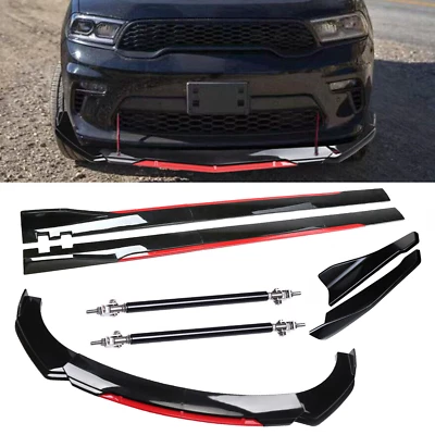 Front Bumper Lip Splitter + Side Skirt Glossy Black +Red For Dodge Durango SRT - Image 1 of 4