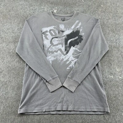 Camisa de carreras Fox vintage para hombre XL gris térmica tejida gofre AOP Cyber MX Head Y2K Foto 1 de 4