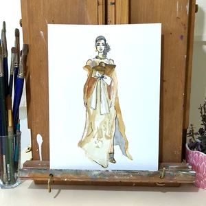 Original Watercolor Painting Fashion illustration 9x12 by Jake J - Picture 1 of 7