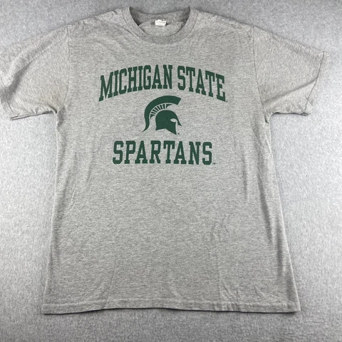 Michigan State University Spartans Tshirt Adult Medium M Gray Crew Neck Short Sl Cover