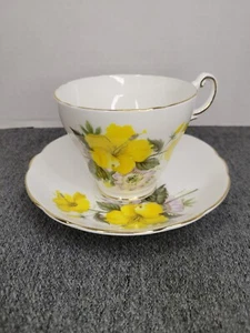 Regency English Bone China Yellow Hibiscus Tea Cup and Saucer Gold Trim - Picture 1 of 5
