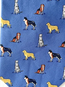 VINTAGE Beaufort Tie Rack Blue Dog Breeds Silk Neck Tie Italy Preppy Puppy Dogs - Picture 1 of 5