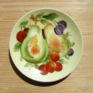 Vintage Ceramic Saucer Pear and Cherry Hand Painted Fruit Design 5.25 Inch Plate - Picture 1 of 8