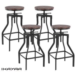 Set of 4 Rustic Bar Stools Industrial Metal Design Wood Adjustable Swivel G5V6