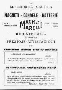 PUBB 1931 MAGNETI MARELLI CROCIERA AEREA ITALIA BRASILE BALBO LOMBARDI RASINI   - Foto 1 di 1