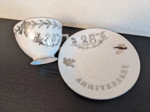 VINTAGE LEFTON CHINA 25TH ANNIVERSARY CUP AND SAUCER SET MADE IN JAPAN #281 - Picture 1 of 6