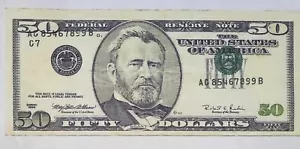 1996 RARE Fifty Dollar Bill - Error Miscut Misaligned - 4 digit run in serial # - Picture 1 of 4