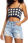 Nwt Bp Nordstrom Navy Blue Crochet Daisy Super Crop Camisole Spag Straps Small