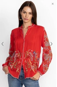 $295 NWT Johnny Was Embroidered Ruelle Tunic Blouse Top L /XL In Mars Red - Picture 1 of 5