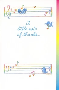 Cute Vintage THANK YOU Card, Rainbow Music Birds Designed by ELENA KUCHARIK +✉ - Picture 1 of 6