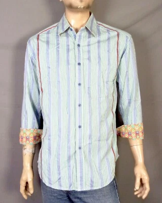 Usada en Excelente Condición Robert Graham VIVD Floral Puño Abatible Camisa de Vestir Burbuja Rayas Bordada XL Foto 1 de 4