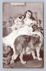 Girl W Big & Little Pet Dog "Sympathetic Enquiries" Antique Ca Holmes Postcard