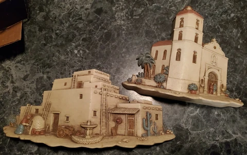 2 Vtg BURWOOD 3291-1A 2A SOUTHWESTERN WALL HANGING DECOR MISSION CHURCH PLASTIC Cover