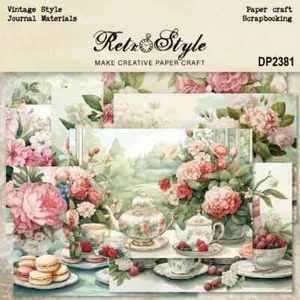 Tea Party Teapots Flowers Berries Cookies A5 Scrapbook Card Journal Craft Paper - Picture 1 of 5