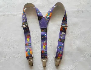 VINTAGE AUTHENTIC TOM AND JERRY TURNER ENTERTAINMENT PURPLE BOYS SUSPENDERS - Picture 1 of 5