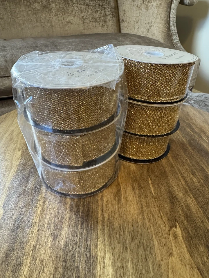 D. Stevens 2” Gold Mesh Ribbon Wired Ribbon Spools - 6 Packages NIP - Image 1 of 4
