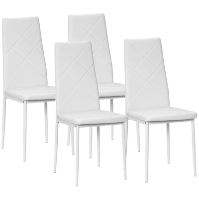 Dining Chair Set of 4 White Faux Leather 41x50x97cm Foam Padded Steel Legs Slim - Image 1 of 4