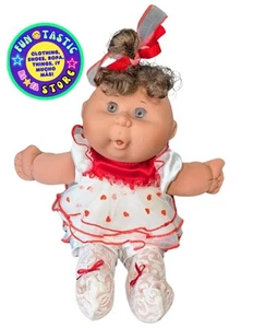 Vintage 1991 Cabbage Patch Doll, Brunette, Red White Heart Dress Outfit. Gr. 12" - Bild 1 von 11