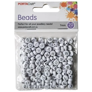 Circular Alphabet Beads 7mm - White with Silver Text - Picture 1 of 1