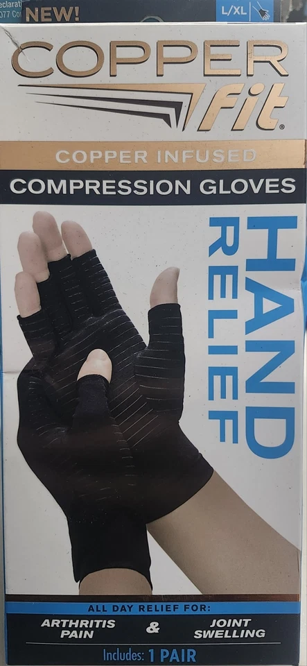 Copper Fit CFHRLXL111318 Hand Relief Compression Gloves - Large/Extra Large