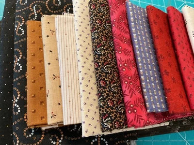 14FQS Variety Bundle of prints. 100% cotton,  black, cream, red, gold, Moda, new - Image 1 of 4