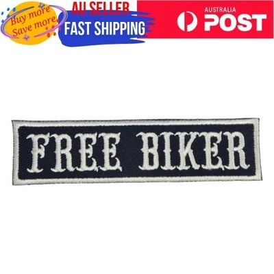 FREE BIKER Iron on Patch Black White Text Letter Font Applique 10×2.5×0.1cm(1.4g - Image 1 of 3